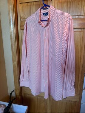 Paul Fredrick Pink and White Striped Dress Shirt